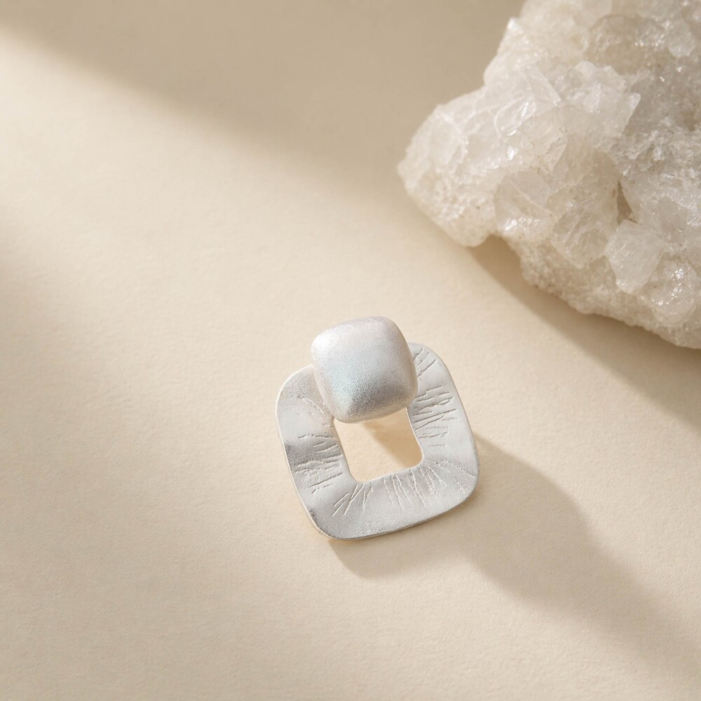 Museori Sterling Silver Vintage Square Stud Earrings Brushed Matte